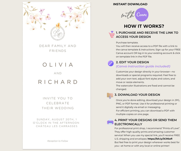 Floral Wedding Digital Invitation -  Invite EviteTemplate – Editable & Instant Download