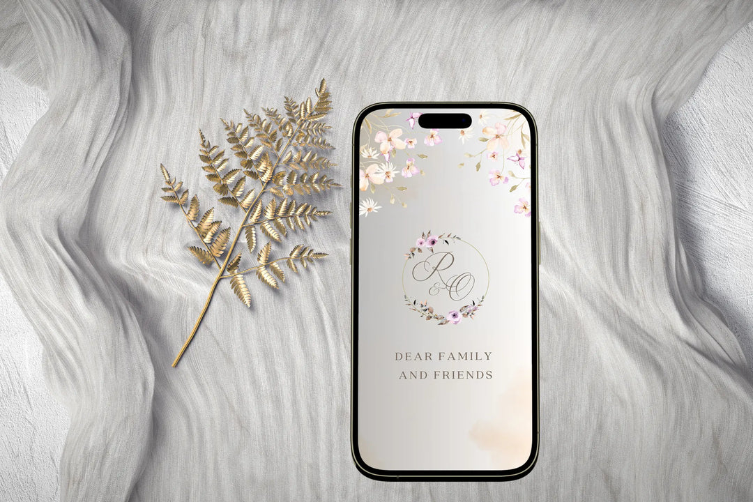 Floral animated wedding invitation video e-card with watercolor flowers and elegant typography-1