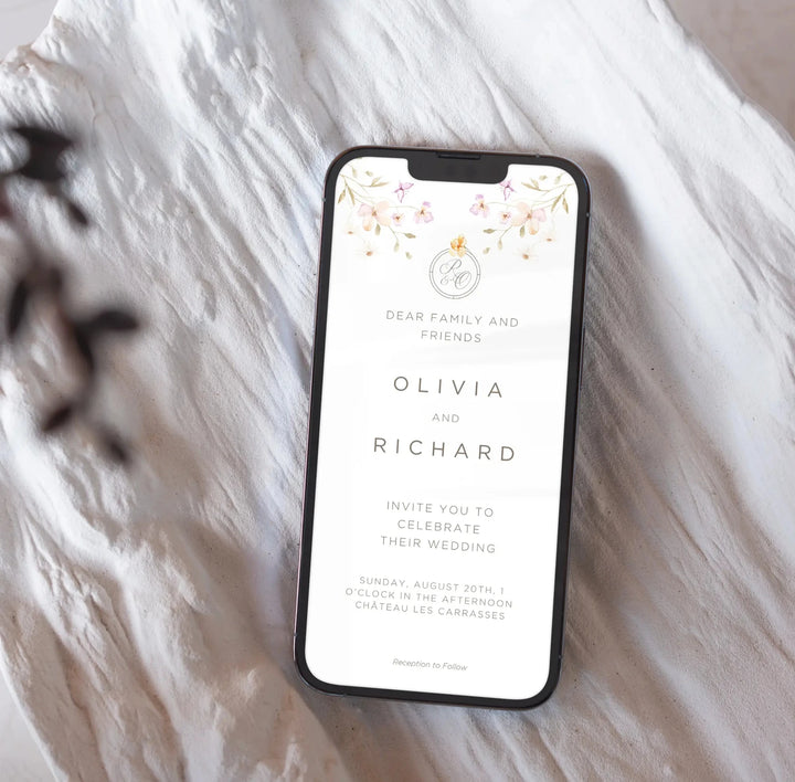 Elegant floral evite template for weddings, available as instant download