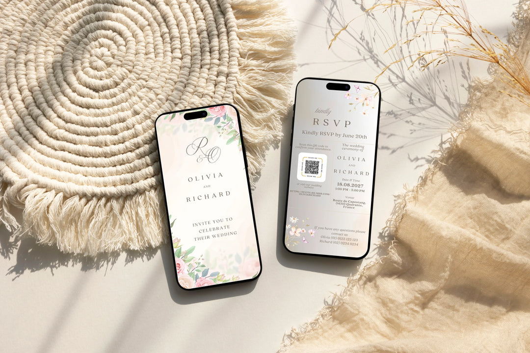 Elegant floral wedding video invitation template, ready-to-share MP4 digital file