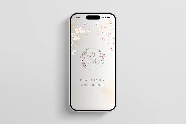 Customizable floral animated wedding invitation with romantic floral graphics and smooth animation