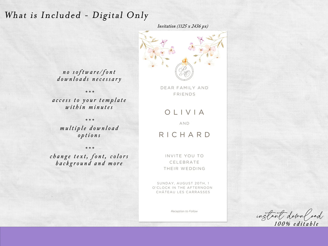 Floral Wedding Digital Invitation -  Invite EviteTemplate – Editable & Instant Download