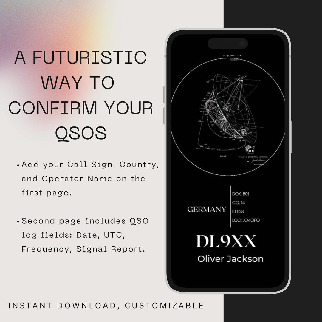 Animated Ham Radio QSL Card – Radio Telescope Design | Editable Canva Template