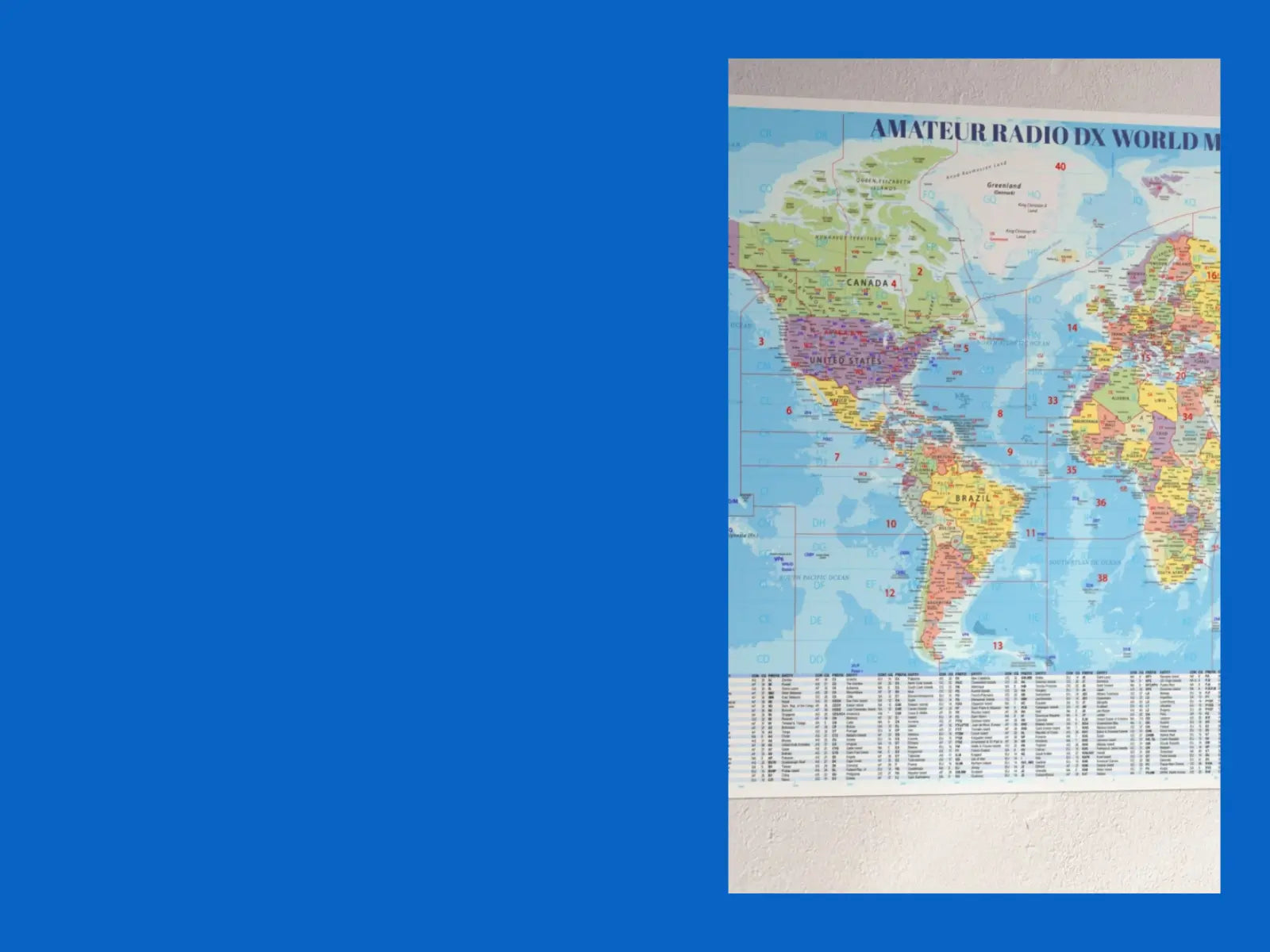 DX world map for amateur radio operators with country list high resolution print
