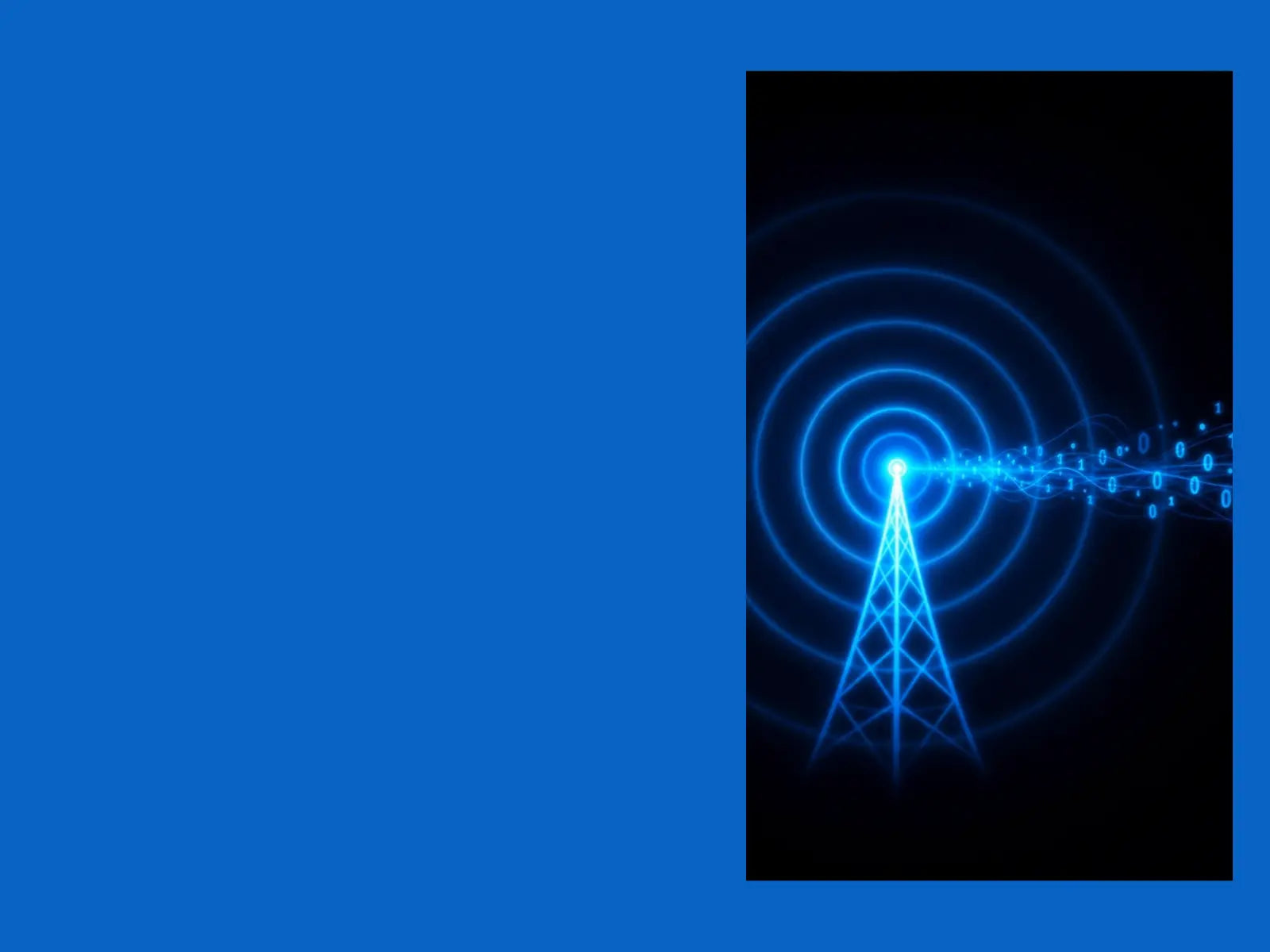 Abstract representation of glowing radio waves transmitting data across a dark background