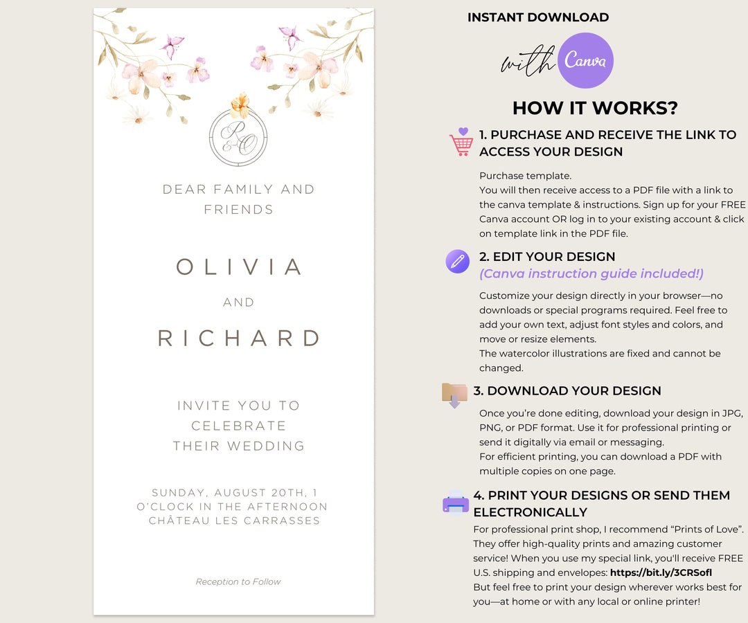 Floral Wedding Digital Invitation -  Invite EviteTemplate – Editable & Instant Download