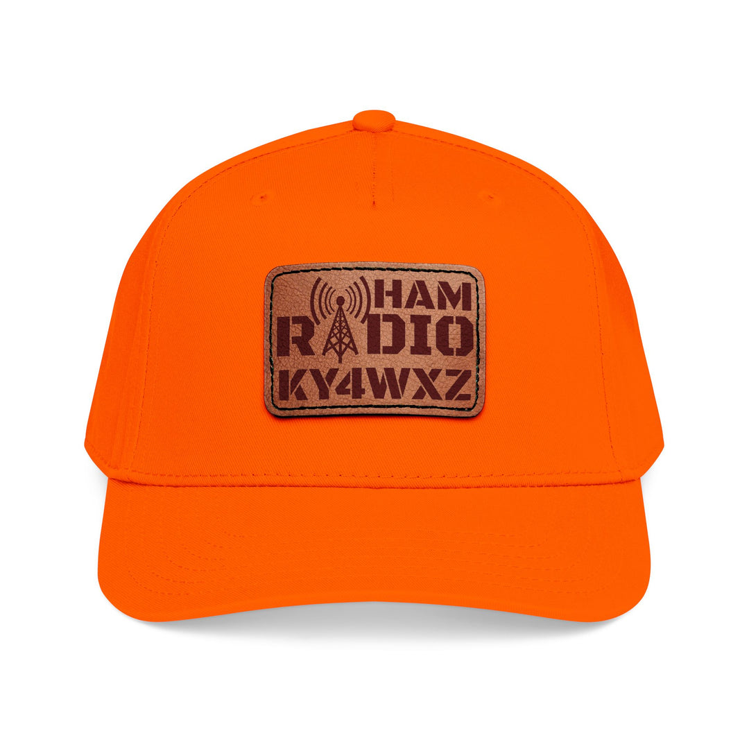 Personalized Ham Radio 5-Panel Cap – Leather Patch Callsign Hat