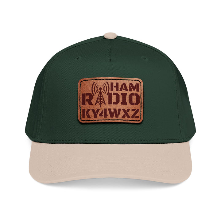 Personalized Ham Radio 5-Panel Cap – Leather Patch Callsign Hat