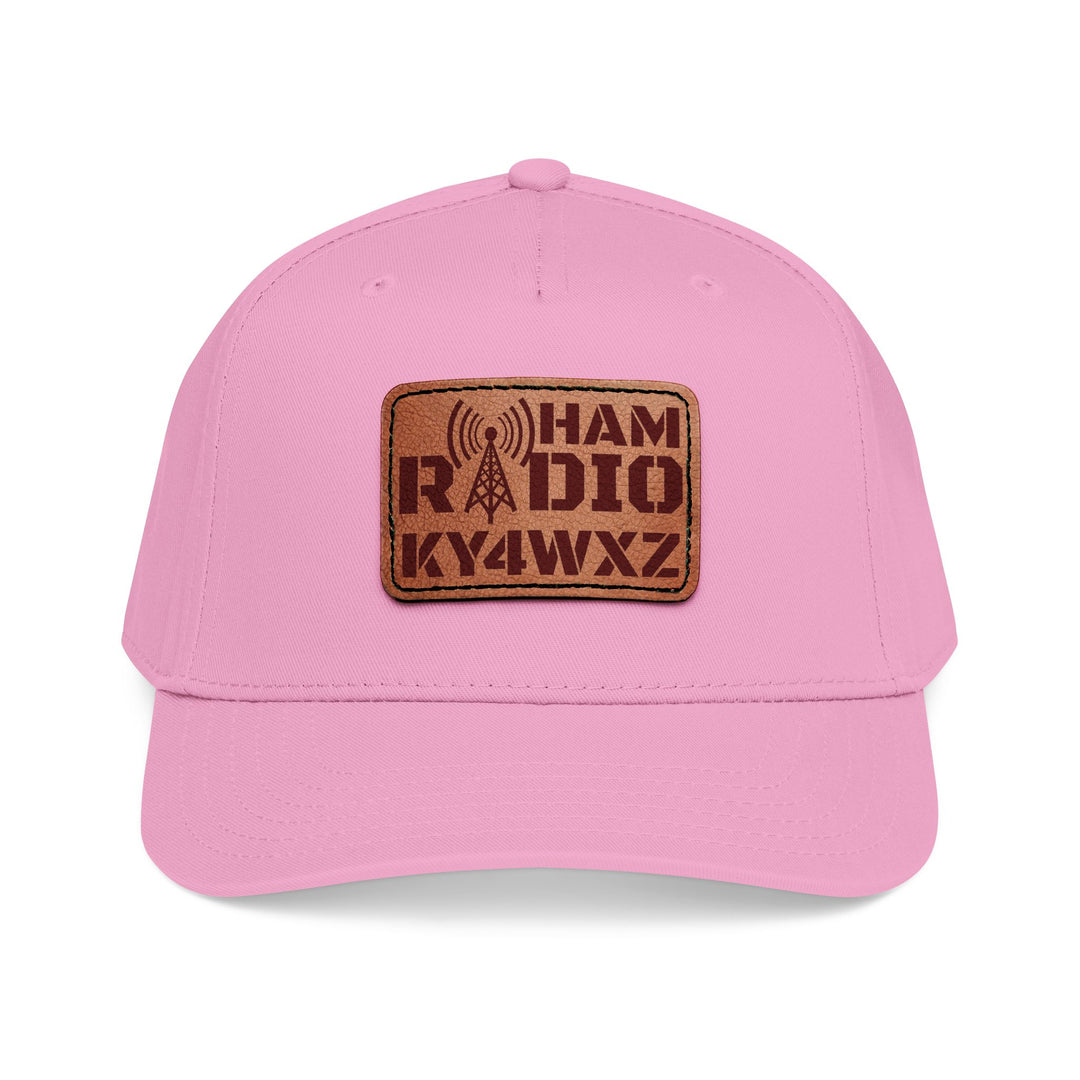 Personalized Ham Radio 5-Panel Cap – Leather Patch Callsign Hat