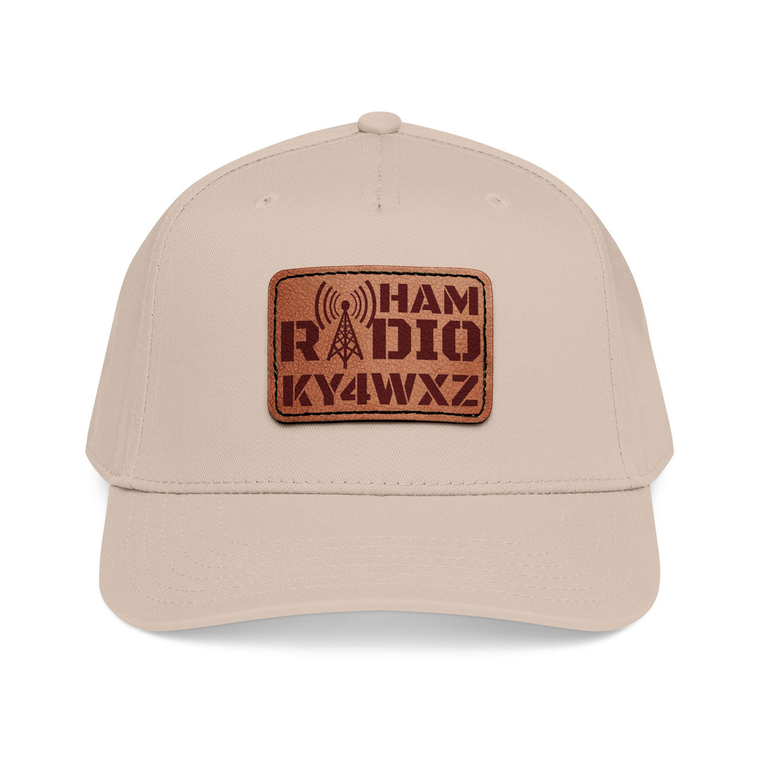 Personalized Ham Radio 5-Panel Cap – Leather Patch Callsign Hat