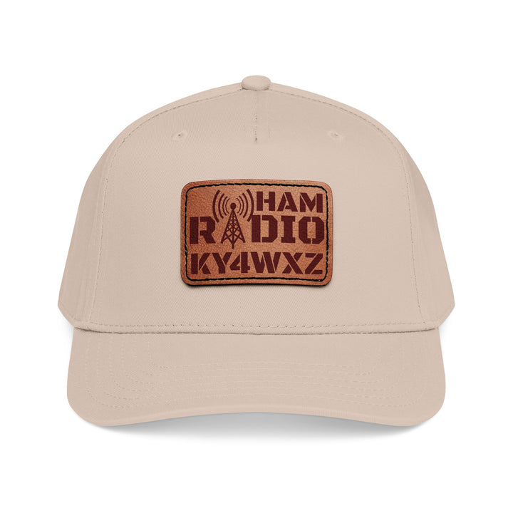 Personalized Ham Radio 5-Panel Cap – Leather Patch Callsign Hat