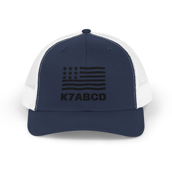 Personalized Ham Radio Call Sign Trucker Hat – Embroidered American Flag Amateur Radio Cap