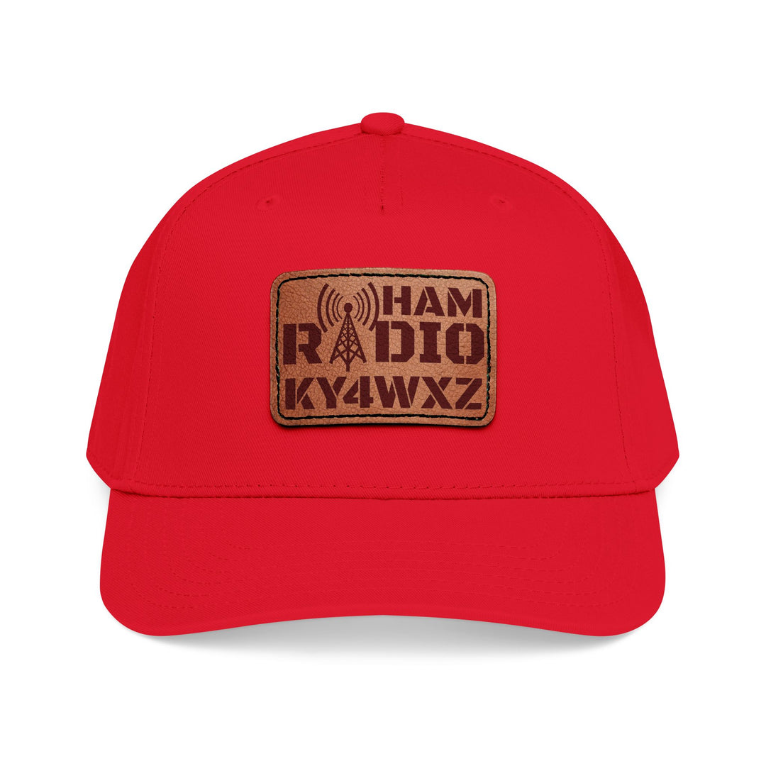 Personalized Ham Radio 5-Panel Cap – Leather Patch Callsign Hat
