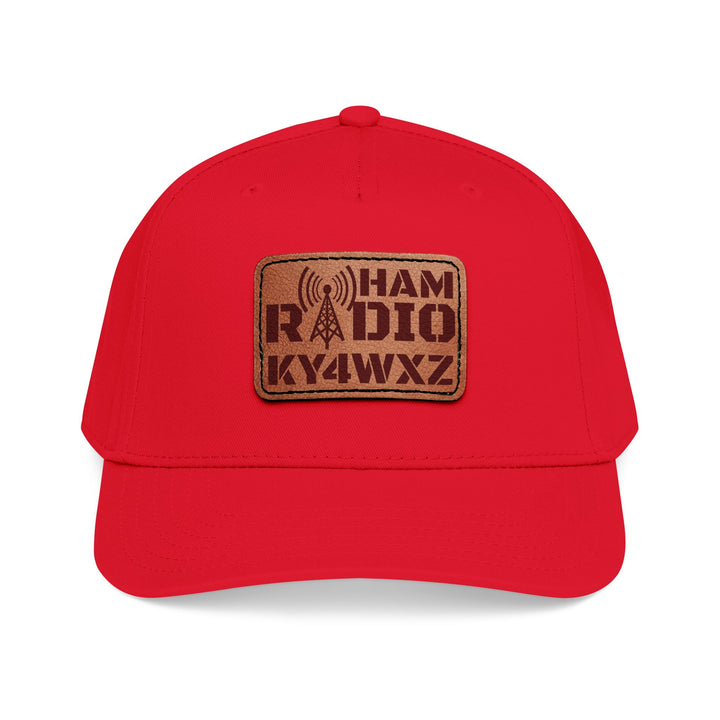 Personalized Ham Radio 5-Panel Cap – Leather Patch Callsign Hat