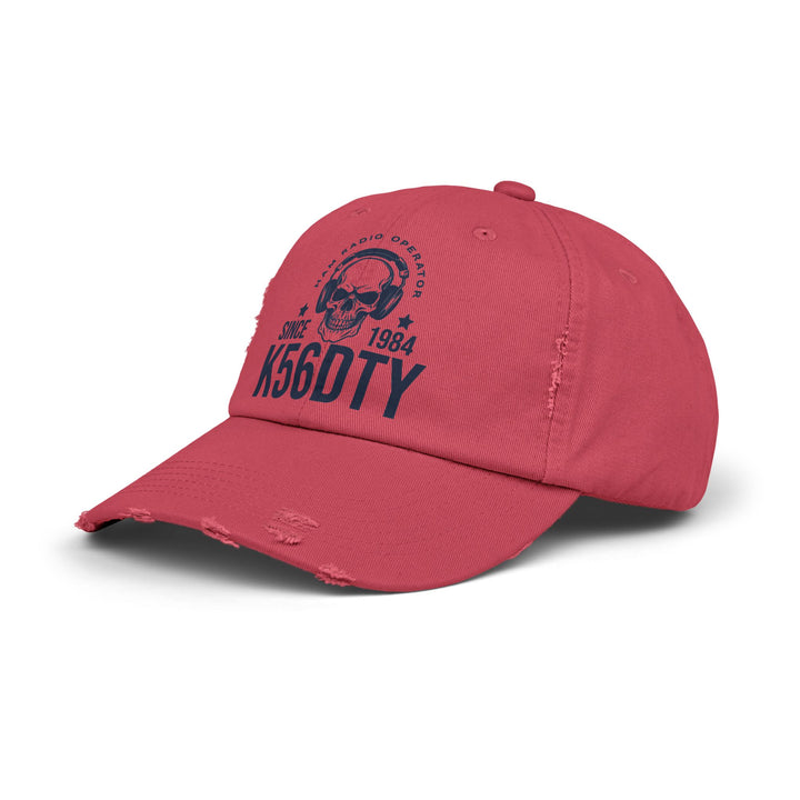 Personalized Vintage Ham Radio Skull Hat | Custom Callsign &amp; Licensed Since Distressed Cap