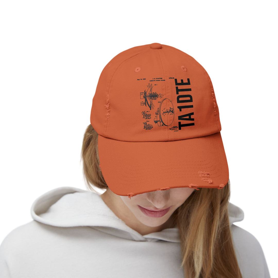 Personalized Vintage Ham Radio Distressed Cap | Custom Callsign Antenna Blueprint Hat