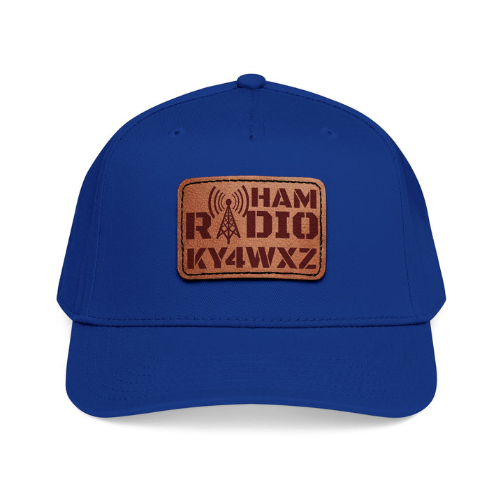 Personalized Ham Radio 5-Panel Cap – Leather Patch Callsign Hat