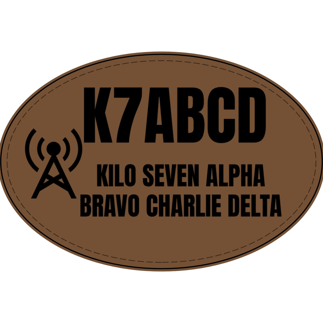 Personalized Ham Radio Callsign Faux Leather Patch | Custom Operator Name Tag