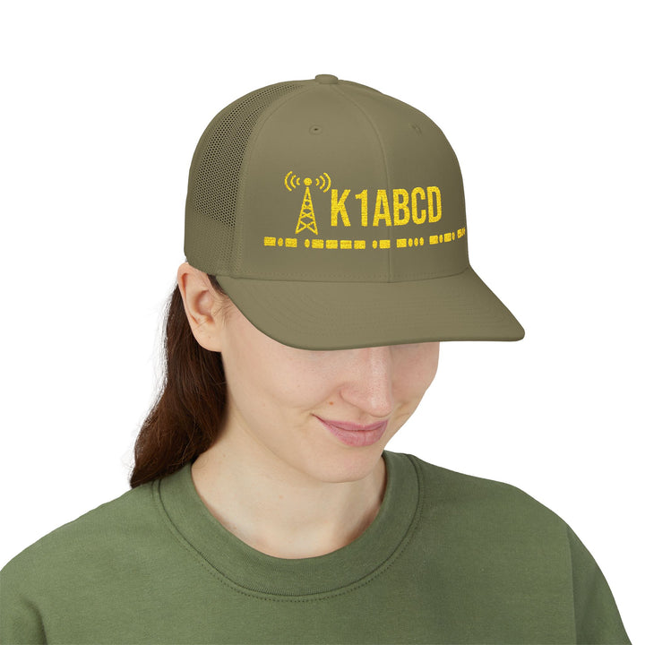 Premium Richardson 112 Ham Radio Trucker Hat with Personalized Callsign &amp; Morse Code Embroidery