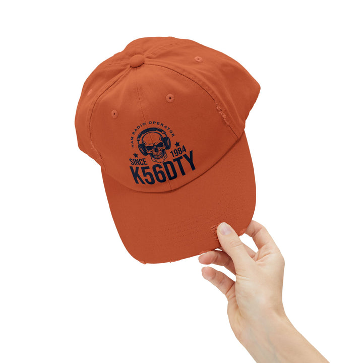 Personalized Vintage Ham Radio Skull Hat | Custom Callsign &amp; Licensed Since Distressed Cap