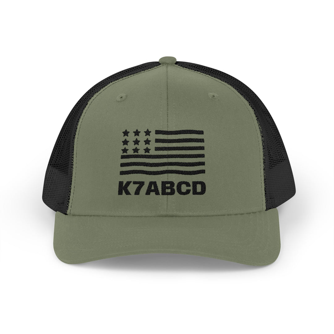 Personalized Ham Radio Call Sign Trucker Hat – Embroidered American Flag Amateur Radio Cap