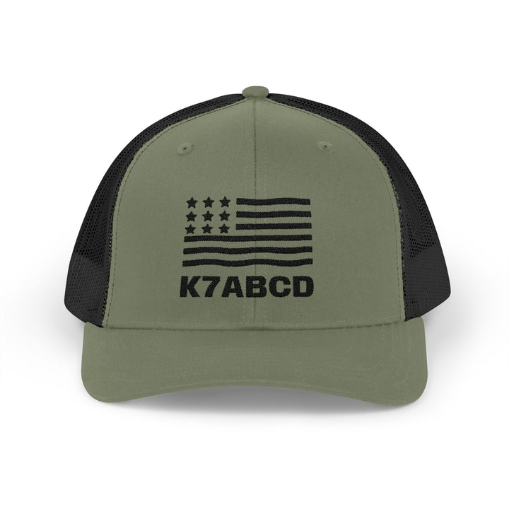 Personalized Ham Radio Call Sign Trucker Hat – Embroidered American Flag Amateur Radio Cap
