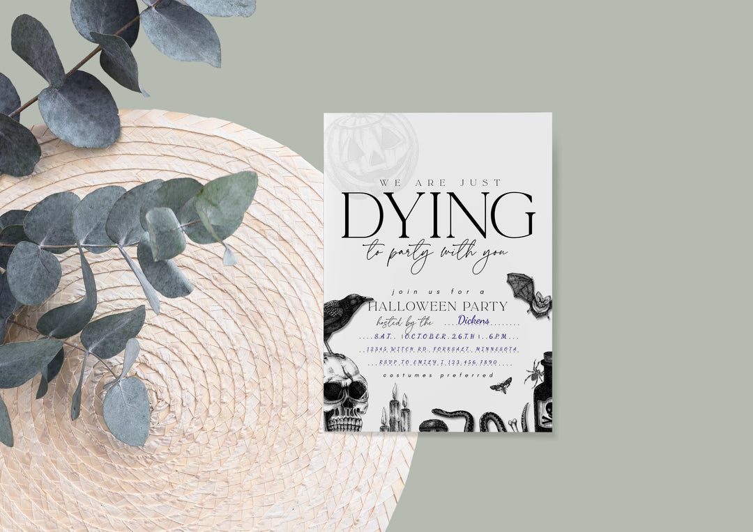 Printable Vintage Halloween Party Invitation Template – Fill in style Skull Invite | Instant Download