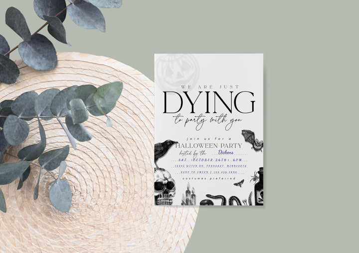 Printable Vintage Halloween Party Invitation Template – Fill in style Skull Invite | Instant Download