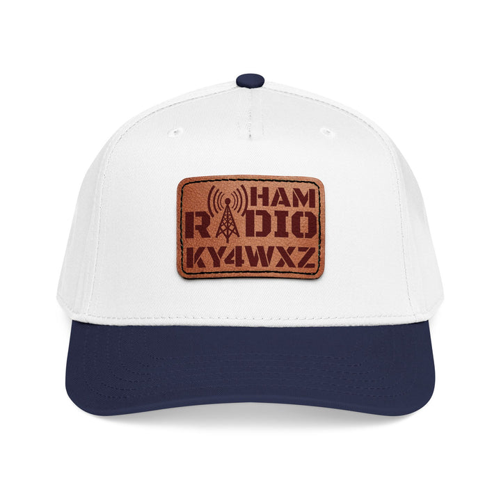 Personalized Ham Radio 5-Panel Cap – Leather Patch Callsign Hat