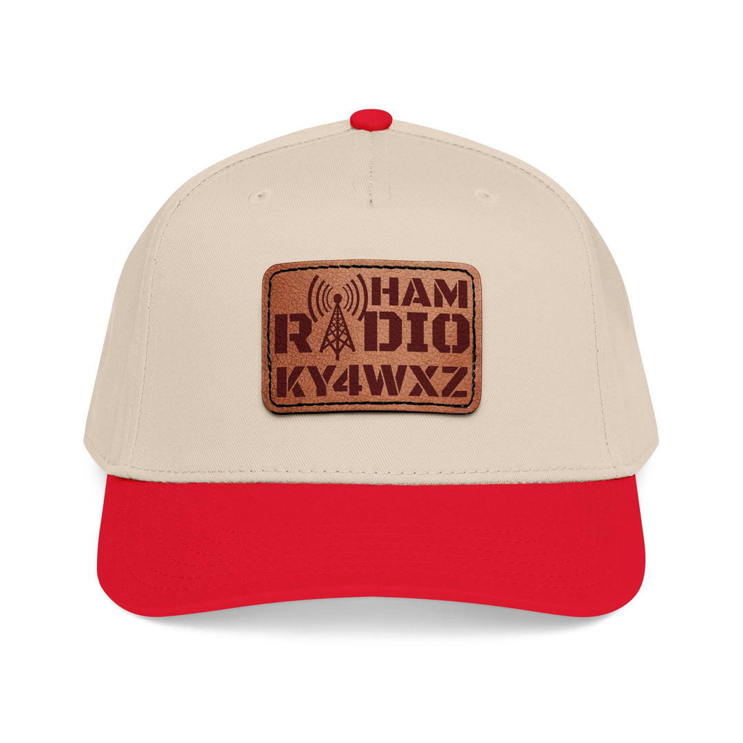 Personalized Ham Radio 5-Panel Cap – Leather Patch Callsign Hat