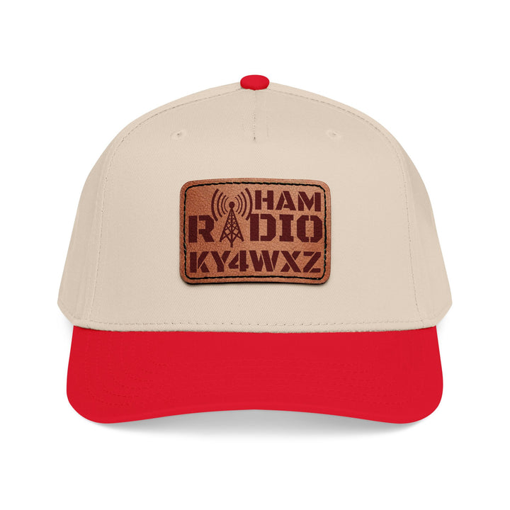 Personalized Ham Radio 5-Panel Cap – Leather Patch Callsign Hat