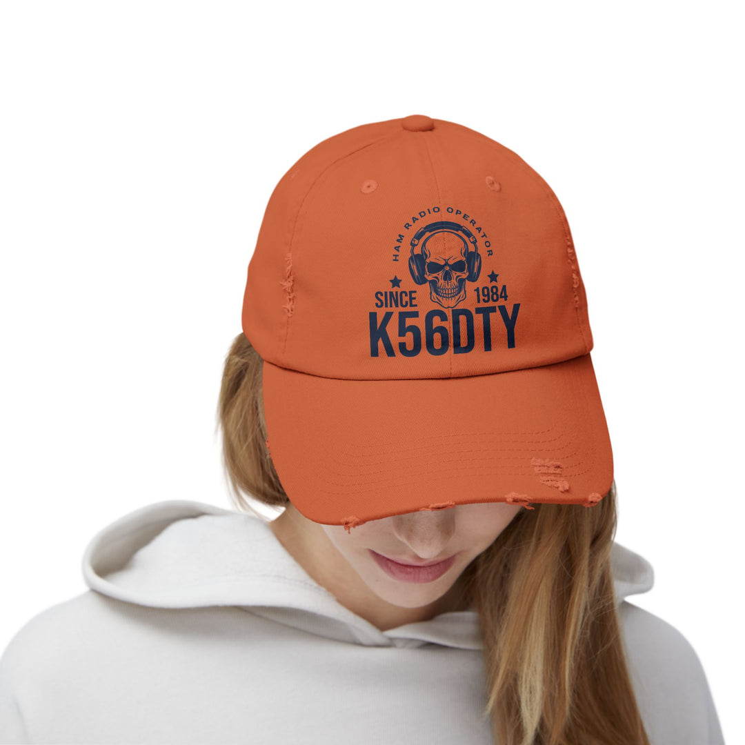 Personalized Vintage Ham Radio Skull Hat | Custom Callsign &amp; Licensed Since Distressed Cap