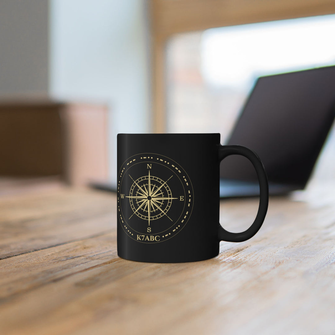 Personalized Morse Code Compass Ham Radio Mug | Custom Callsign Coffee Cup