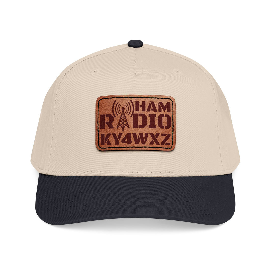 Personalized Ham Radio 5-Panel Cap – Leather Patch Callsign Hat