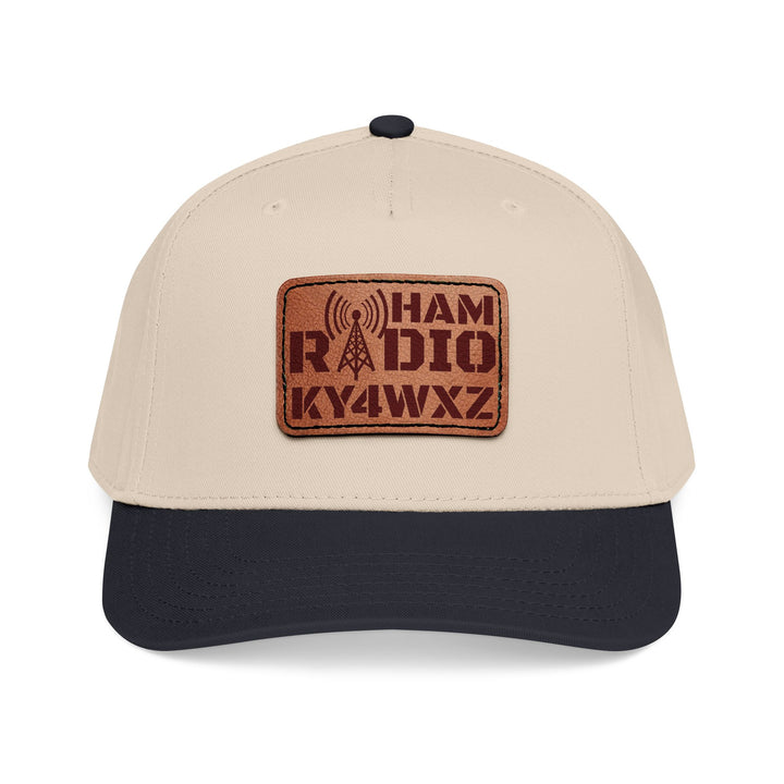 Personalized Ham Radio 5-Panel Cap – Leather Patch Callsign Hat