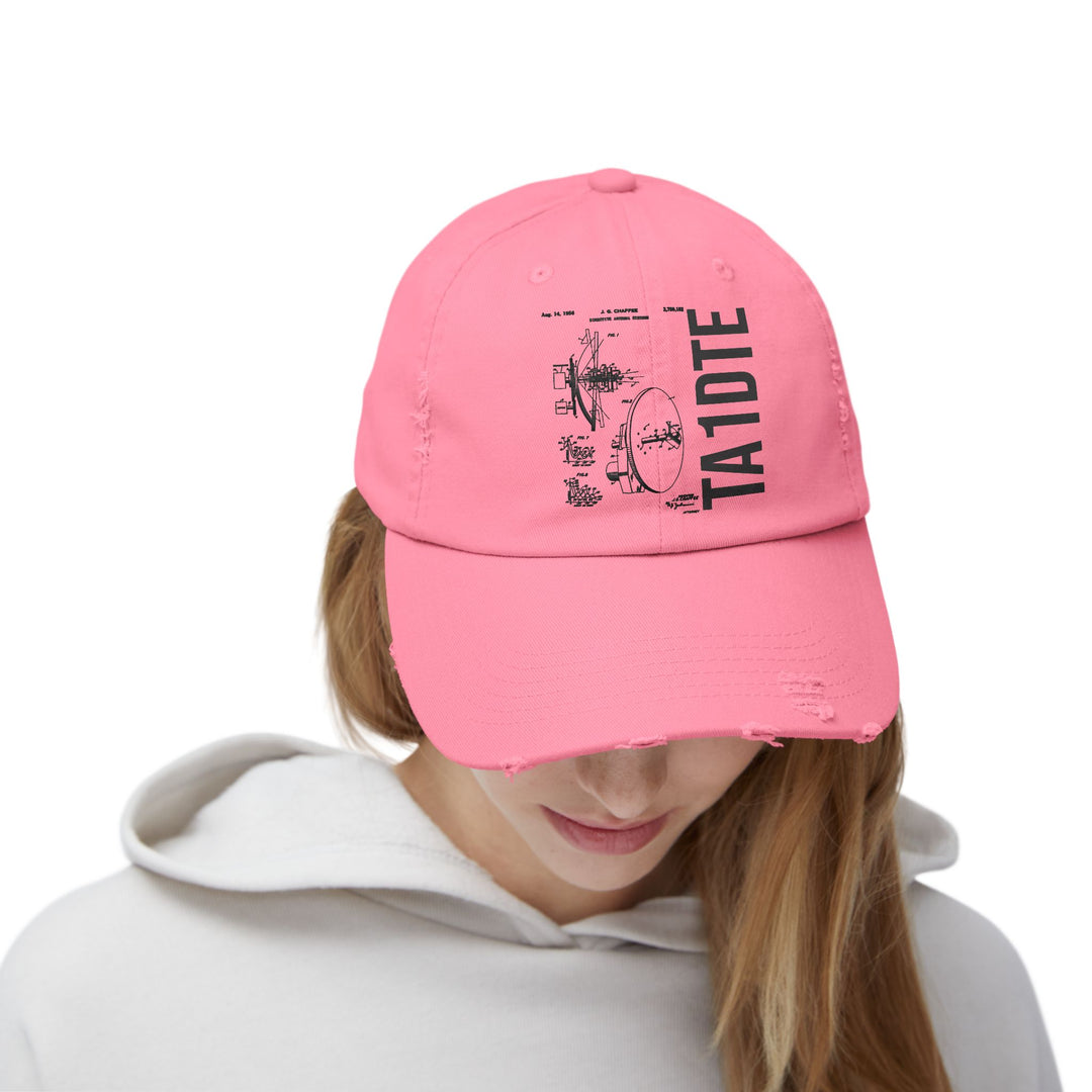 Personalized Vintage Ham Radio Distressed Cap | Custom Callsign Antenna Blueprint Hat