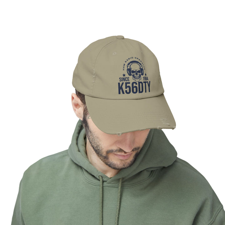 Personalized Vintage Ham Radio Skull Hat | Custom Callsign &amp; Licensed Since Distressed Cap