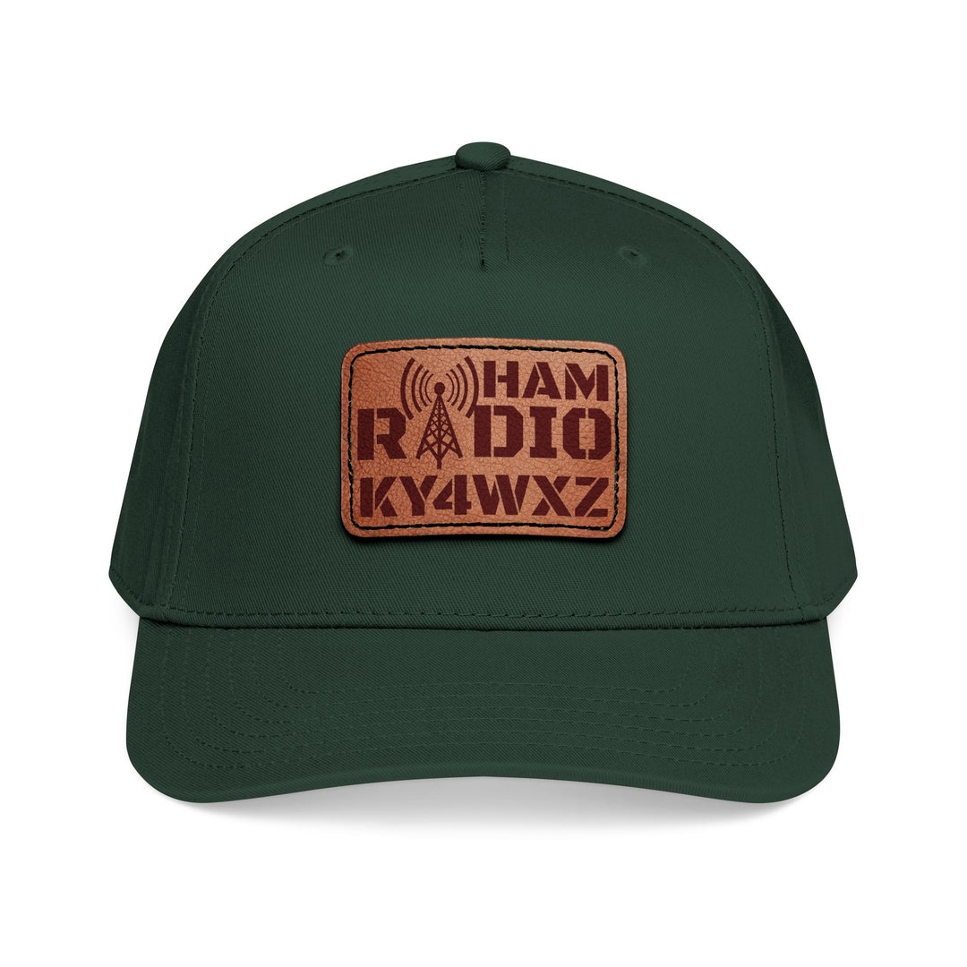 Personalized Ham Radio 5-Panel Cap – Leather Patch Callsign Hat