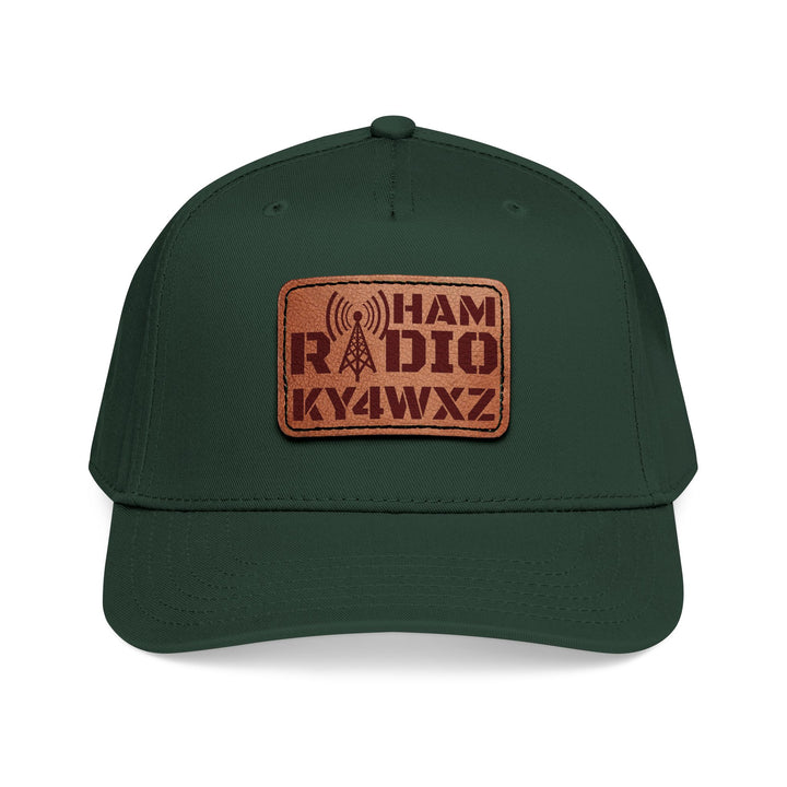 Personalized Ham Radio 5-Panel Cap – Leather Patch Callsign Hat