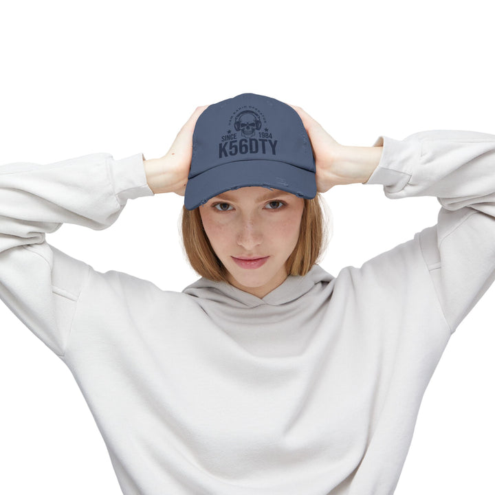 Personalized Vintage Ham Radio Skull Hat | Custom Callsign &amp; Licensed Since Distressed Cap