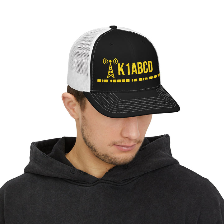 Premium Richardson 112 Ham Radio Trucker Hat with Personalized Callsign &amp; Morse Code Embroidery