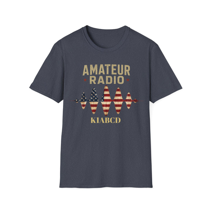 Personalized Ham Radio USA Flag T-Shirt with Custom Callsign | Amateur Radio Shirt
