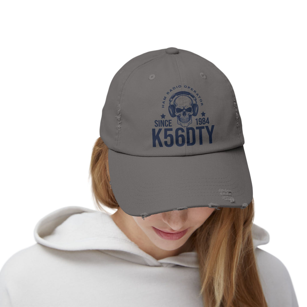 Personalized Vintage Ham Radio Skull Hat | Custom Callsign &amp; Licensed Since Distressed Cap