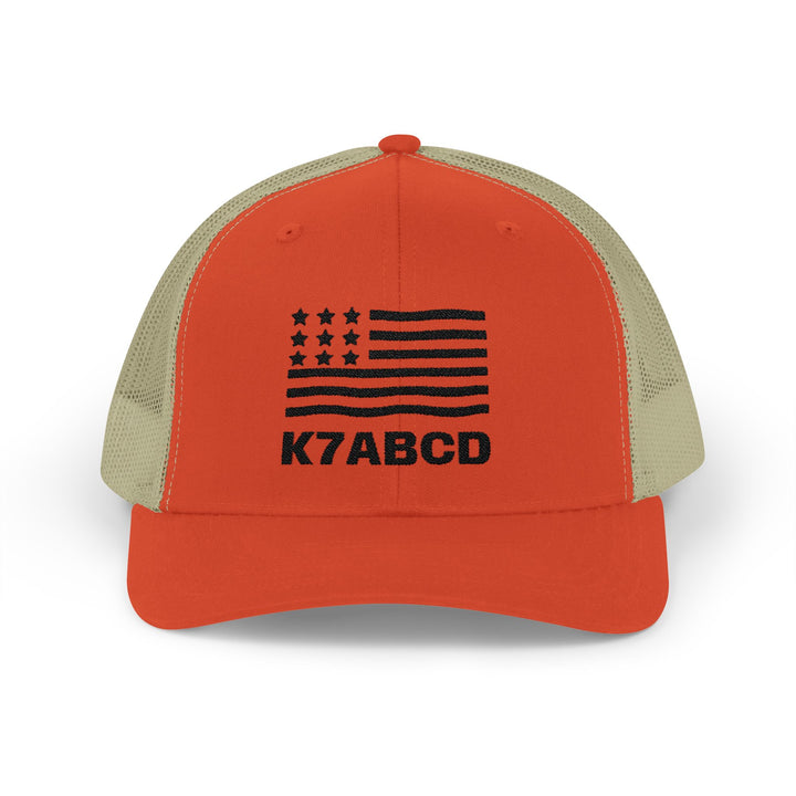 Personalized Ham Radio Call Sign Trucker Hat – Embroidered American Flag Amateur Radio Cap