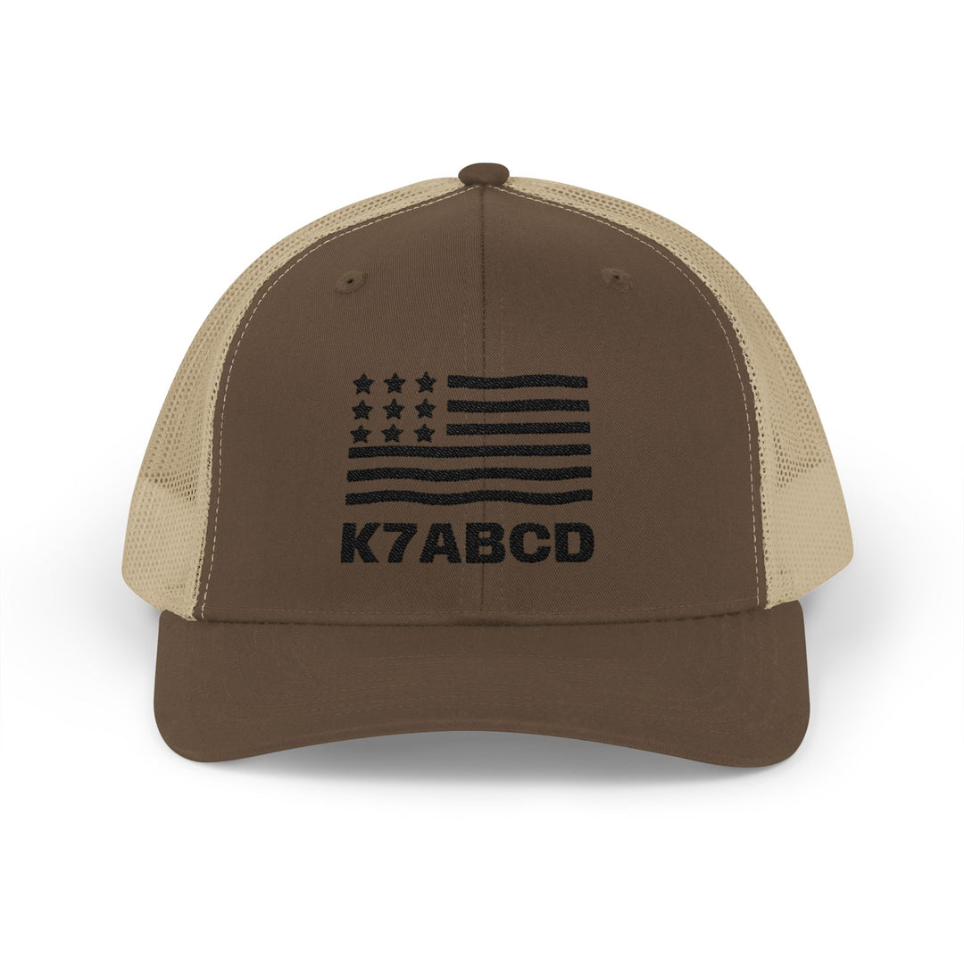 Personalized Ham Radio Call Sign Trucker Hat – Embroidered American Flag Amateur Radio Cap