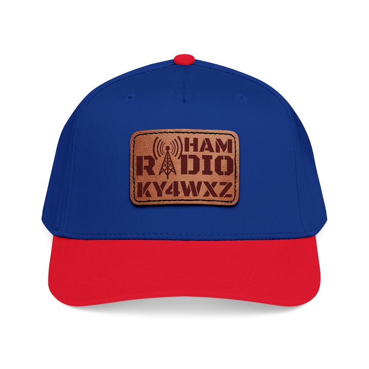Personalized Ham Radio 5-Panel Cap – Leather Patch Callsign Hat
