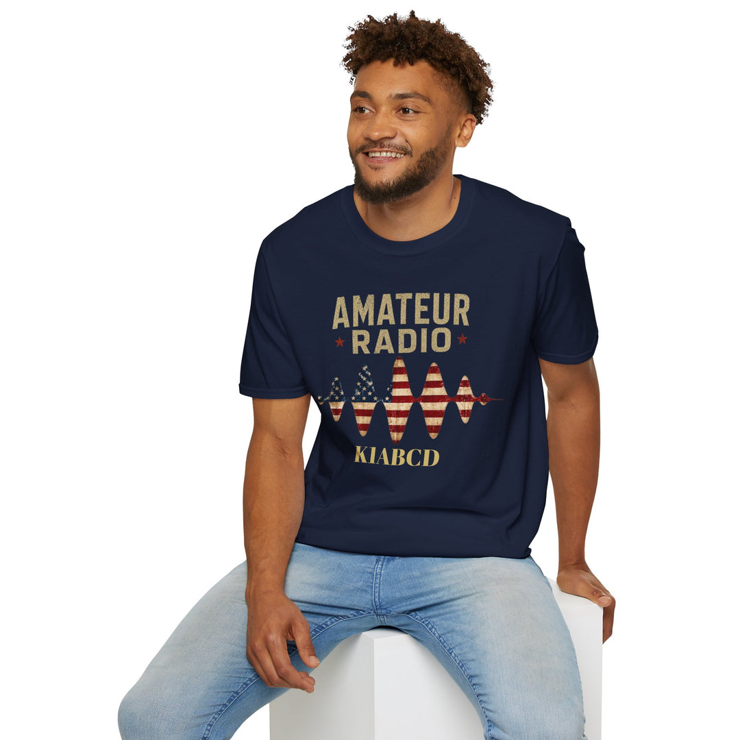Personalized Ham Radio USA Flag T-Shirt with Custom Callsign | Amateur Radio Shirt