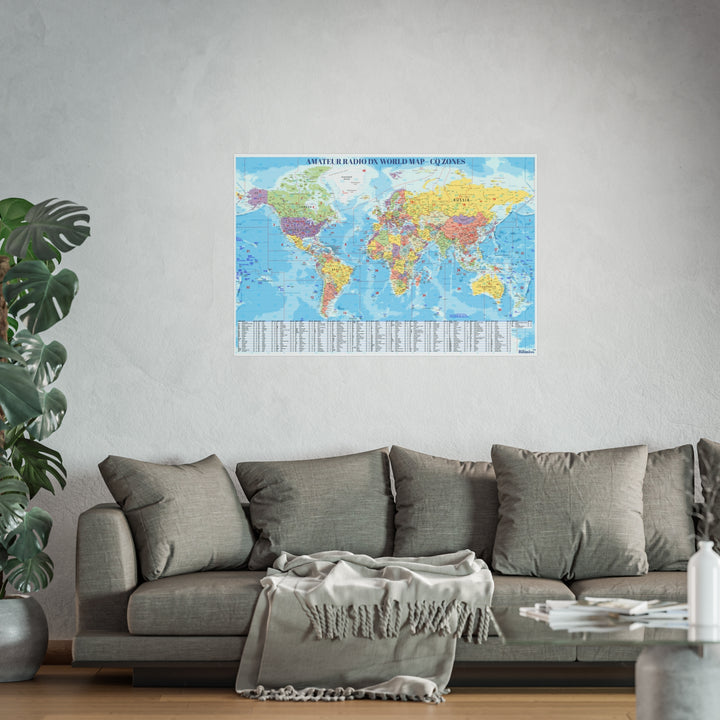 Ham Radio DX World Map Poster – CQ Zones &amp; DXCC Prefix Reference Wall Art