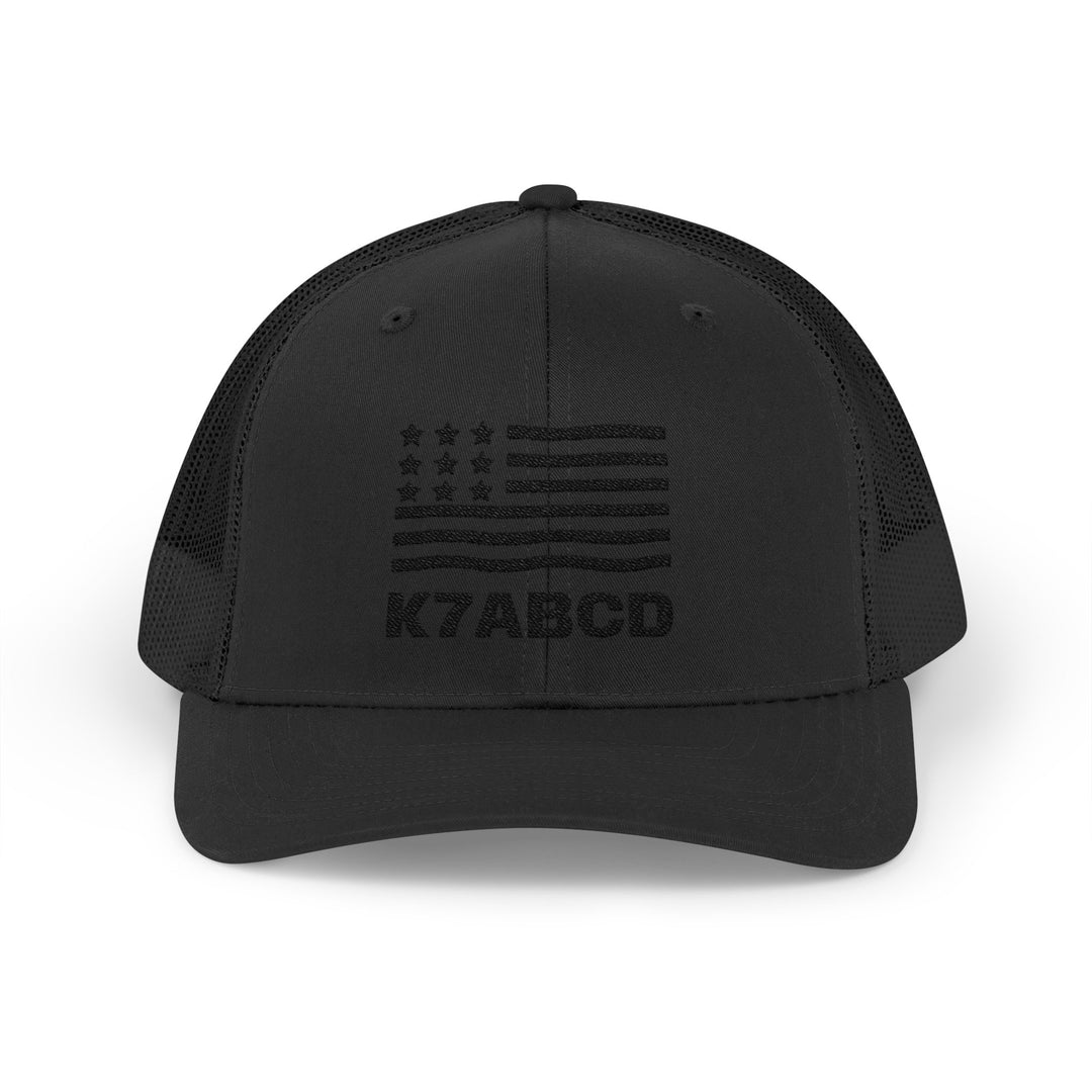 Personalized Ham Radio Call Sign Trucker Hat – Embroidered American Flag Amateur Radio Cap