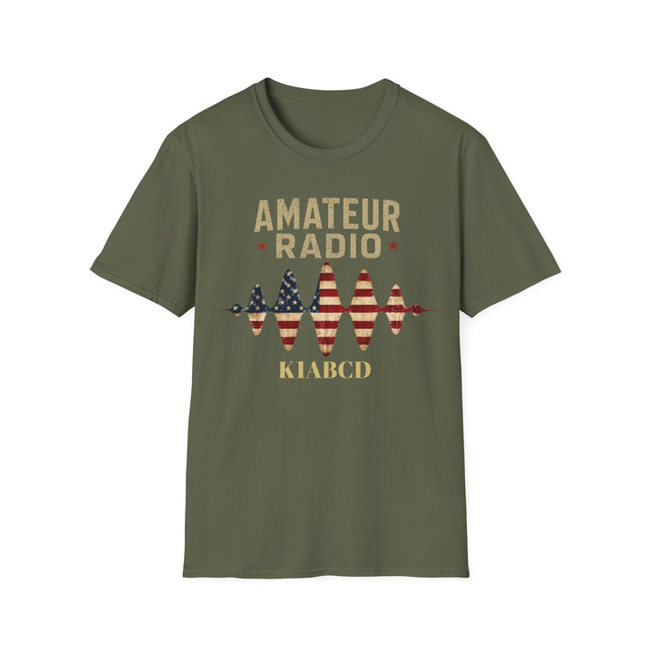 Personalized Ham Radio USA Flag T-Shirt with Custom Callsign | Amateur Radio Shirt
